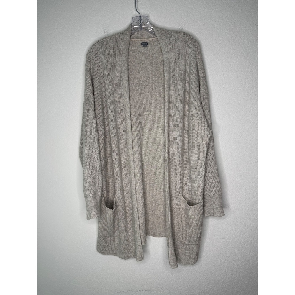 Aerie Womens Size XL Ribbed Open Front Cardigan Oatmeal Beige Pockets 1013342866